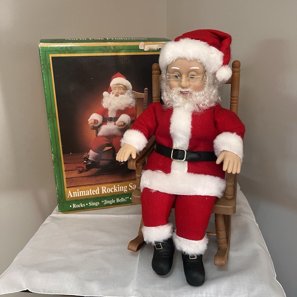VTG 1996 Singing Musical Santa Claus In Rocking Chair With BOX  *sings And Music